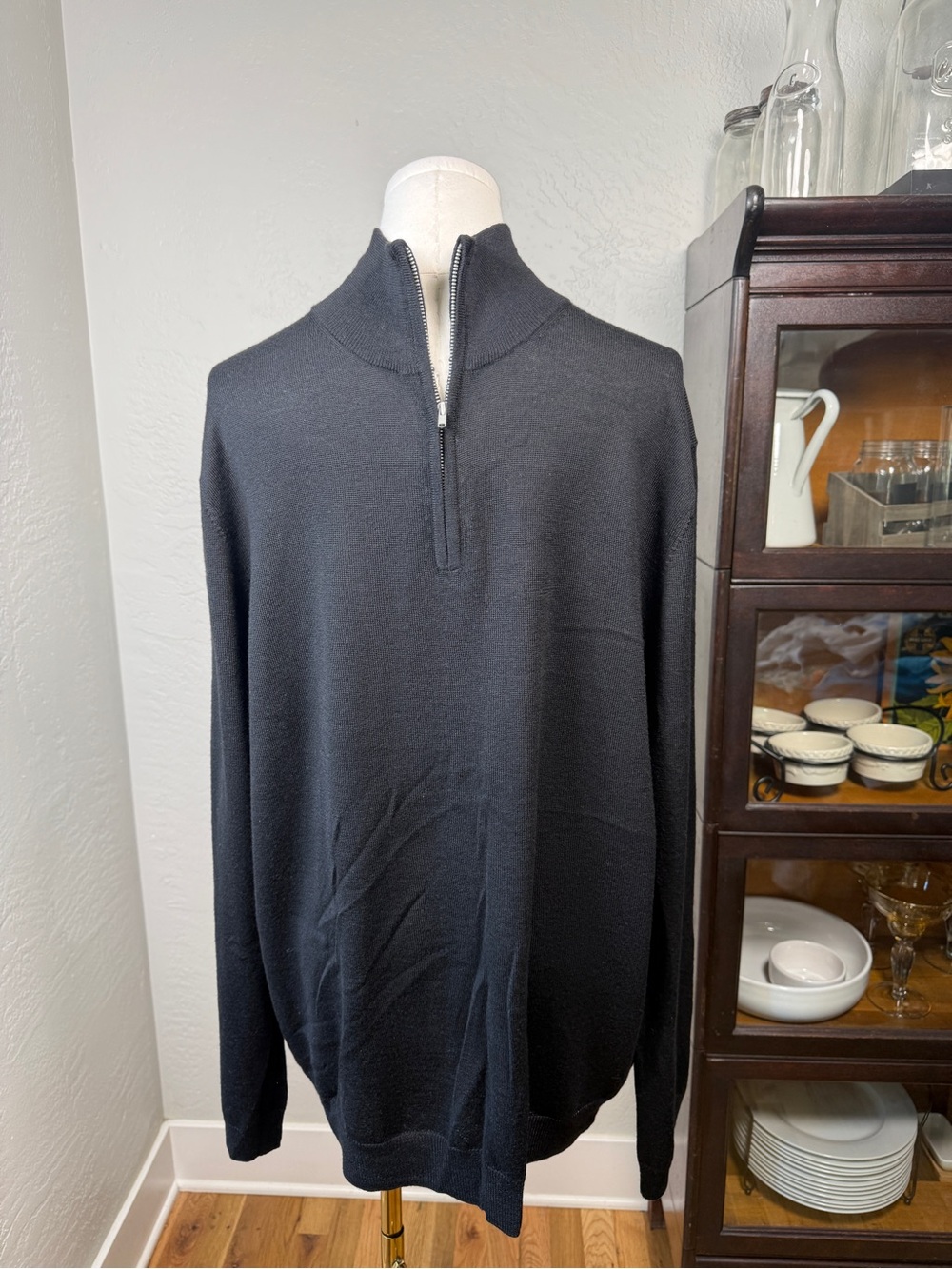 Gap Italian Merino Wool Quarter Zip Sweater Black European Fit Size XL NWT